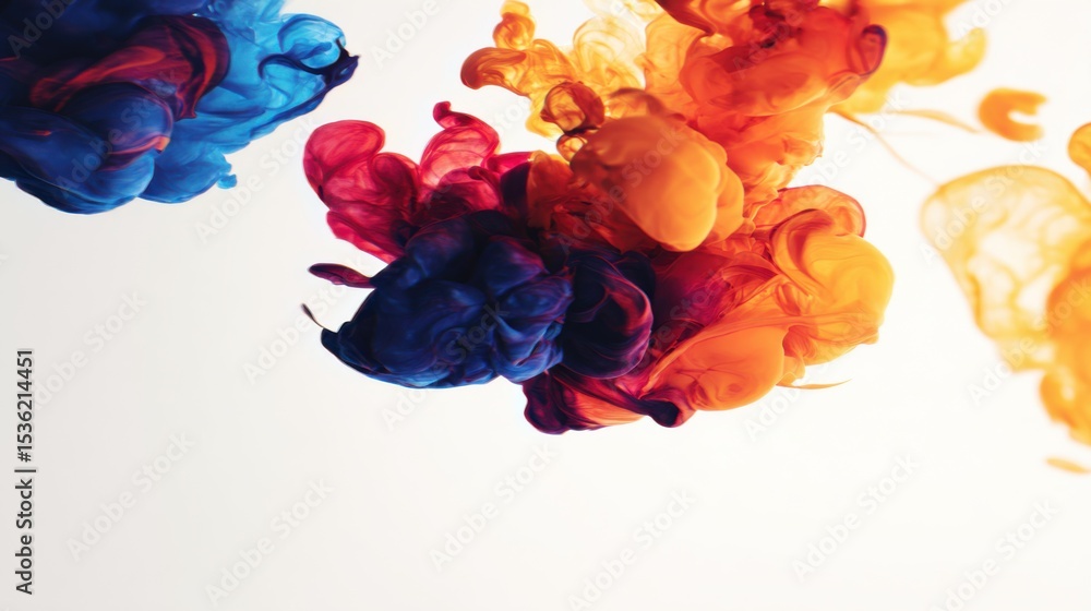 Aufkleber vibrant blobs of ink in hues of blue, red, and orange dispersing and swirling in mid-air against a s