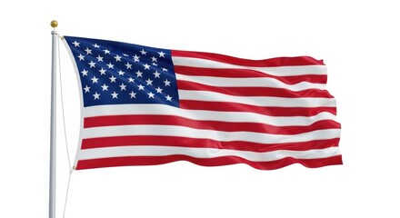 Fototapeta premium Waving United States Flag Against a Clear White Background, Symbolizing Patriotism and Freedom