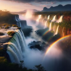 A V&deg; rainbow arc over a curtain of spray at IguazGєvs seldom v