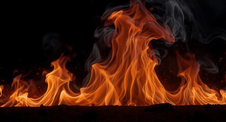 Fototapeta premium Intense Flames and Smoke Against Dark Background