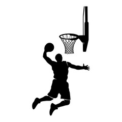 Obraz premium Silhouette of a basketball player jumping with ball on white background