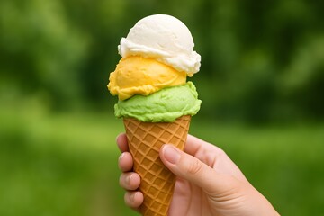 Colorful Ice Cream Cone Treat: Delicious Summertime Dessert