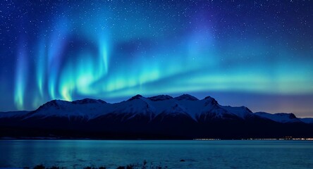 Aurora Borealis Over Snowy Mountains