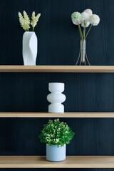 shelves with flower vase
