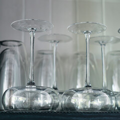 glasses on a shelf