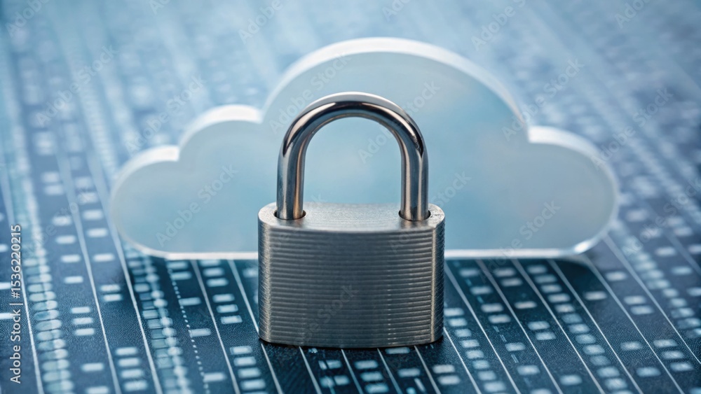 Aufkleber a padlock rests on a digital background featuring a cloud, symbolizing online security and data prot