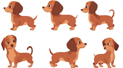 Fototapeta premium Set of adorable baby dachshund puppies in multiple cute poses design isolated on white background 