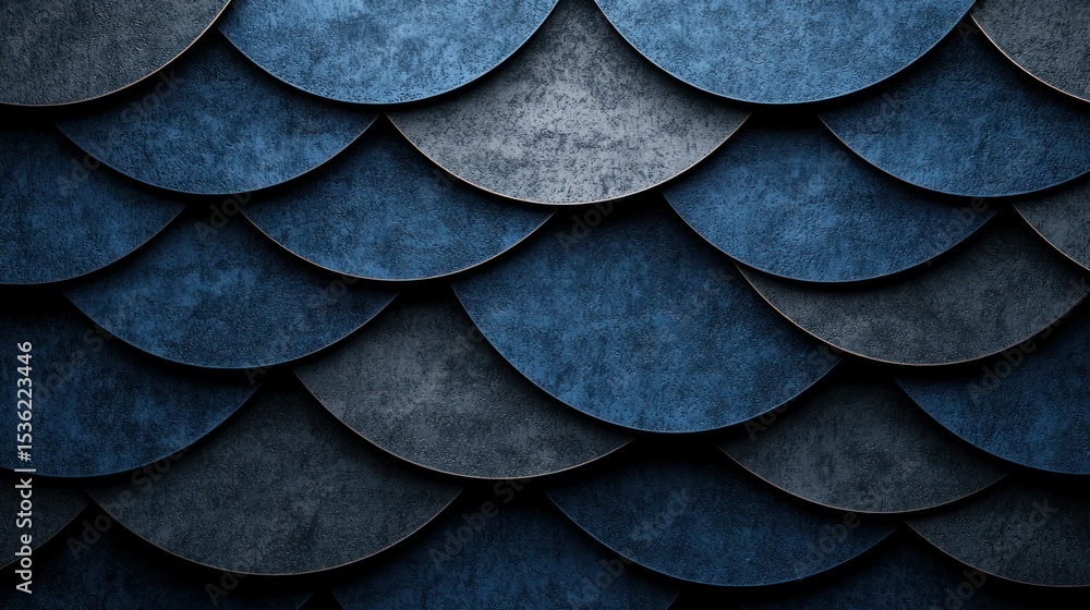 Poster abstract textured circles in overlapping layers of deep blue and gray