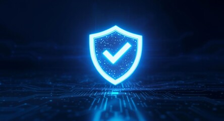 Glowing Shield with Checkmark, Security Concept