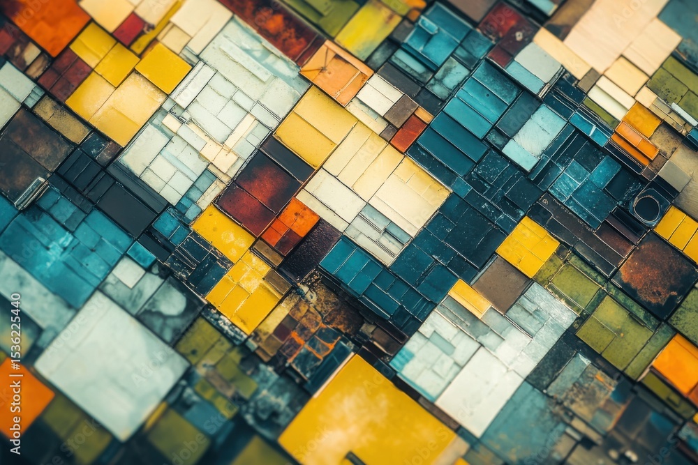 Poster abstract mosaic of colorful rectangular tiles textured surface artistic background with depth
