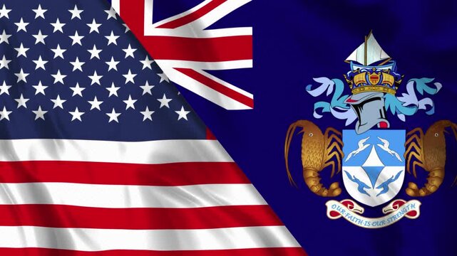 USA and Tristan da Cunha Flag Animation Loop. Ultra HD 4k