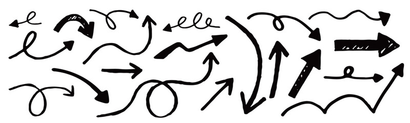 ラフな線が魅力・フリーハンド矢印素材