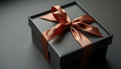 Obraz premium Gift Box with Copper Ribbon on Dark Surface