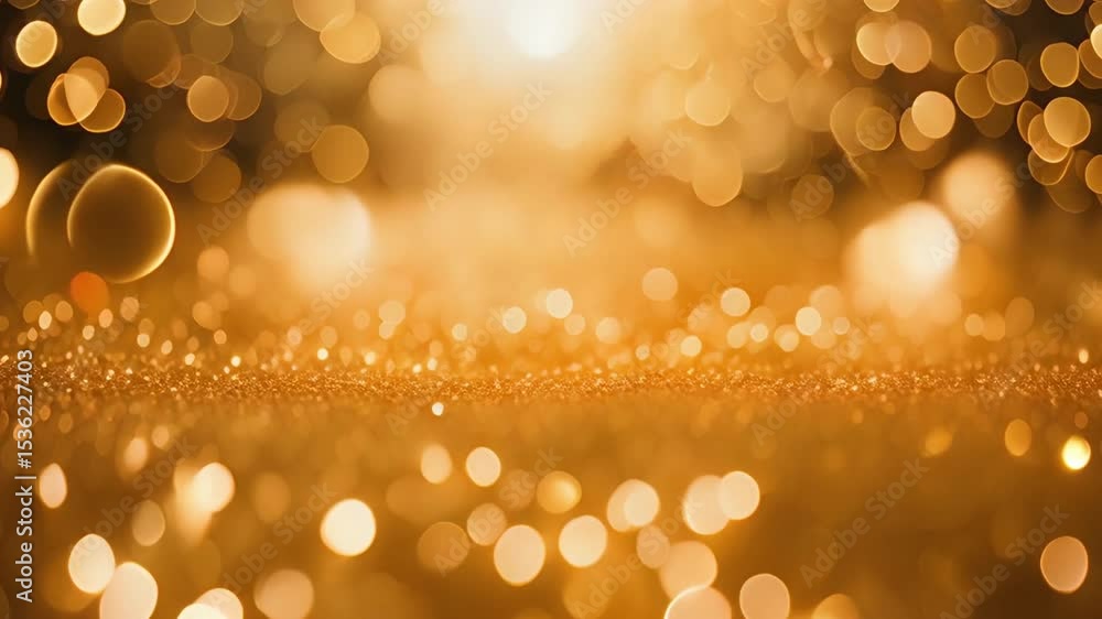 Poster golden bokeh lights background effect with glittering particles and black space