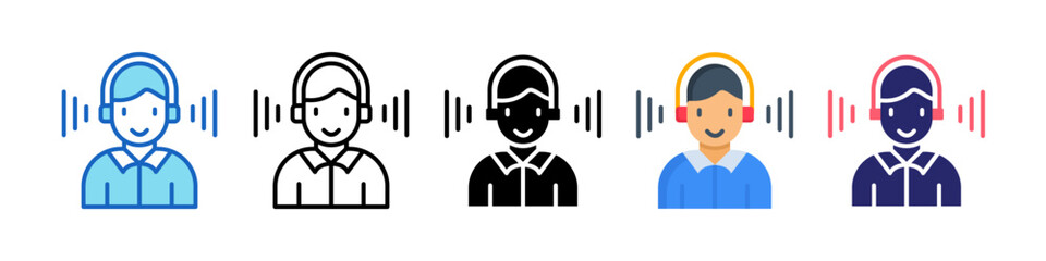 Listening Multiple Style Icon Set Collection.