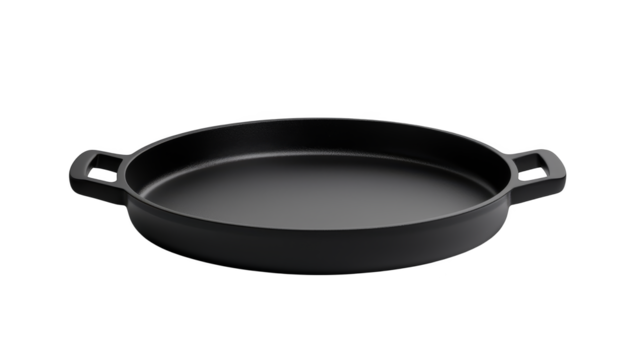 Closeup of black lidded pan on plaid cloth, kitchen cookware essentials