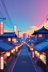 Kyoto street with Japan, twilight, and cityscape.