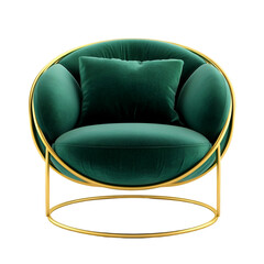 Fototapeta premium Emerald Green Velvet Round Chair with Gold Metal Frame - Modern Luxury Furniture