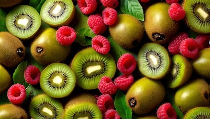 Kiwi Fruit Tree New Year's Flat Lay with Raspberries