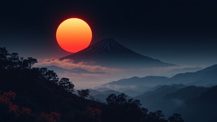 Mount Fuji Clip Art, Modern Minimalist Style