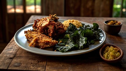 Soulful Southern Feast: Collard Greens, Smoked Chicken & Fried Green Tomatoes
