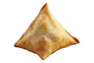 Golden brown crispy samosas isolated on white transparent background, traditional Indian snack concept with fried texture