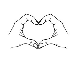Fototapeta premium Hands Forming a Heart: A simple line art illustration of two hands creating a heart shape, symbolizing love, affection, and unity.