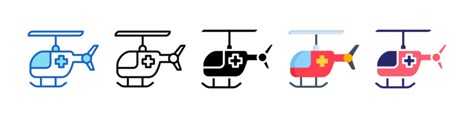Rescue Helicopter Multiple Style Icon Set Collection.