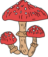 red mushrooms set vector icon for witchcraft, halloween decorations, spellbook or occult magic illustrations