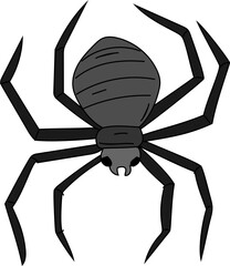 creepy black spider vector icon for witchcraft, halloween decorations, spellbook or occult magic illustrations