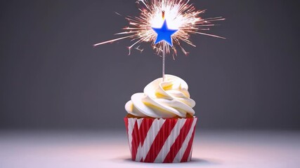 Cupcake independence day celebration: star sparkler igniting joyful moments with fiery sparks