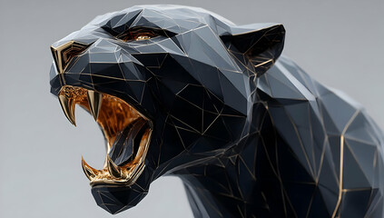 A striking geometric representation of a black panther, showcasing its fierce expression in angular details.