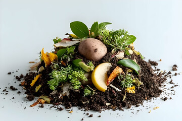 A vibrant compost pile featuring fresh vegetables, herbs, and organic matter, highlighting sustainable waste management.