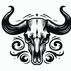 Tribal skull with wings tattoo design, a vintage vector illustration of a black ornate heraldic animal skull pattern and floral decoration