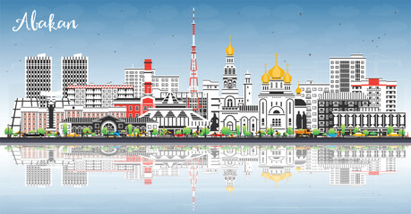 Abakan Russia city skyline with color buildings, blue sky and reflections. Abakan cityscape with landmarks. Business travel and tourism concept with modern and historic architecture.