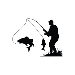 Fishing Man Silhouette Vector Collection for Outdoor and Sports Use