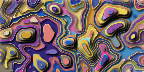 
 Abstract layered topographic style illustration featuring a vibrant colorful design with shades and contours that add depth and visual interest for a unique artistic aesthetic.