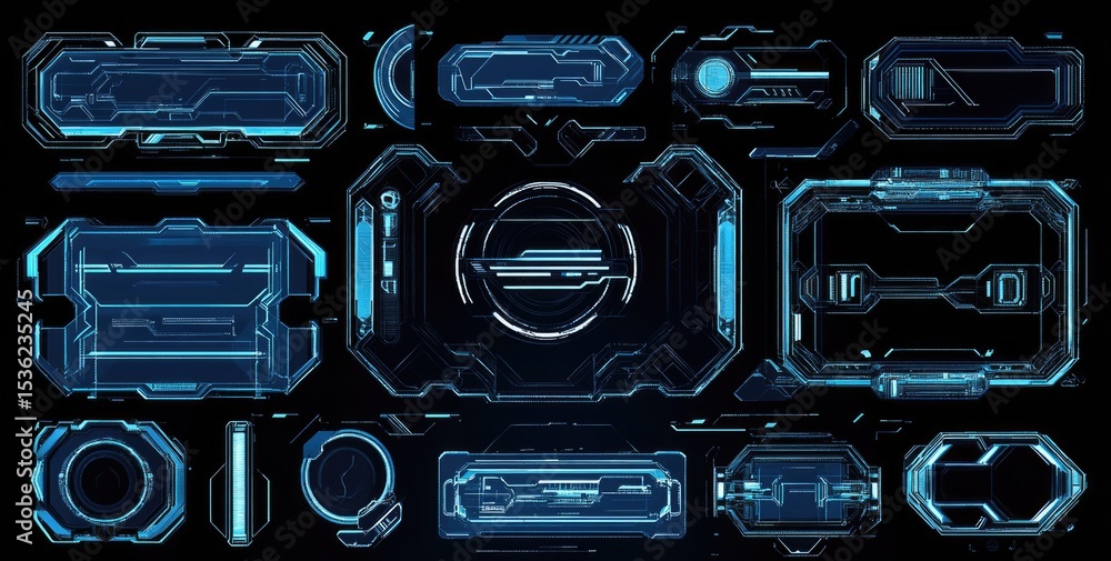 Fototapete vector-based sci-fi frames and buttons in various shapes,