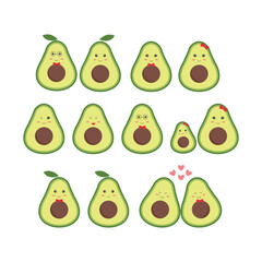 Collection of hand drawing avocado fruit with expression