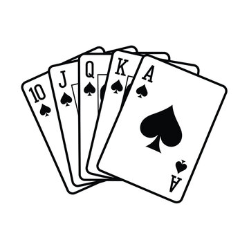 Black and White Royal Flush Spades Playing Cards Hand