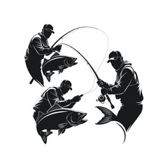 Obraz premium Fishing Man Silhouette Vector Collection for Outdoor and Sports Use