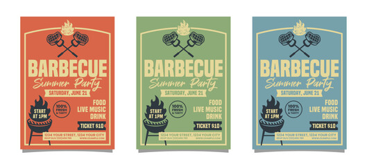 Set Of Barbecue Summer Party vertical flyer poster vector template design