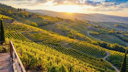 Fototapeta premium Sunset vineyard tour tuscany scenic landscape aerial nature's beauty