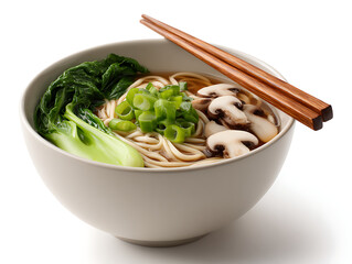 A Bowl of Vegetarian Mushroom Ramen Noodle Soup Isolated on a white Background or transparent, png cut out 77081183 1