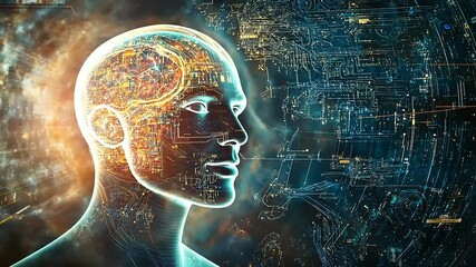 Futuristic digital representation of a human brain showcasing neural connections and technology - Powered by Adobe