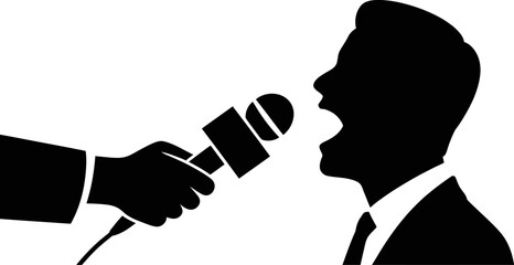 Interview microphone speech news press conference communication voice black and white vector illustration editable stock vector illustration