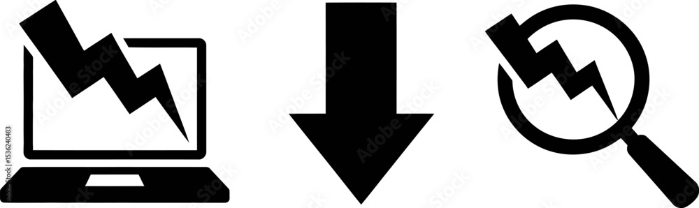 Poster understanding decline sales analysis with laptop arrow and magnifying glass icon vector design 100 e