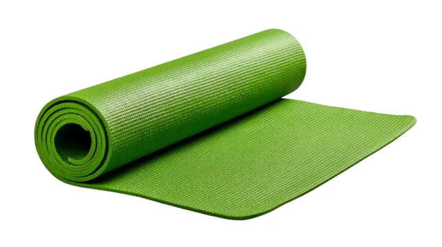 Soothing green yoga mat on black background, a tranquil setting for your home practice