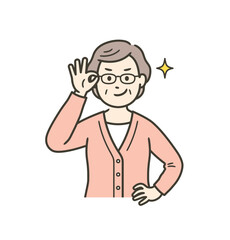 眼鏡を上げてニヤリと笑い自信を見せる高齢女性