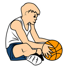 basketball player sits with ball